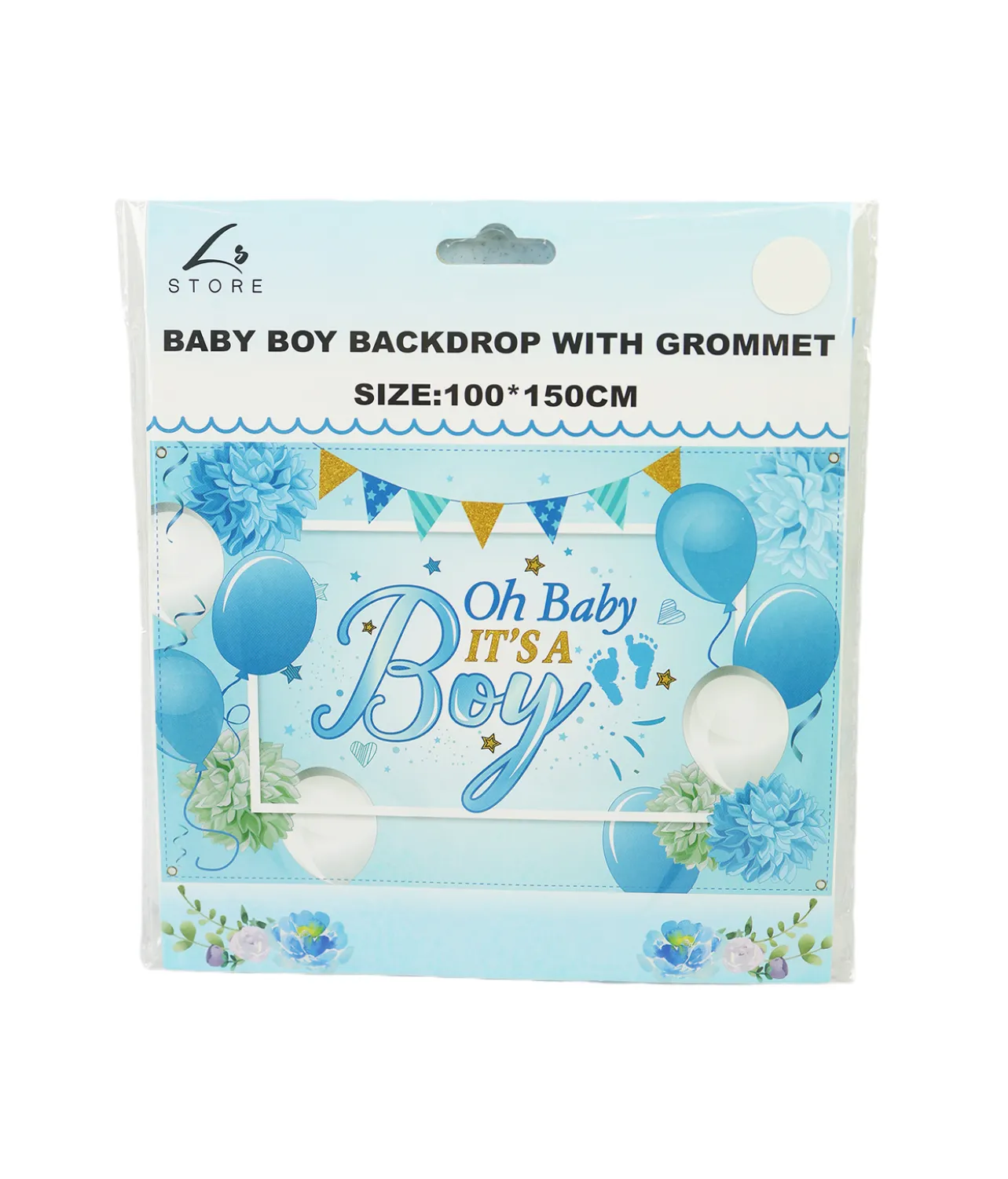 Baby Boy Backdrop with Grommet 100x150cm