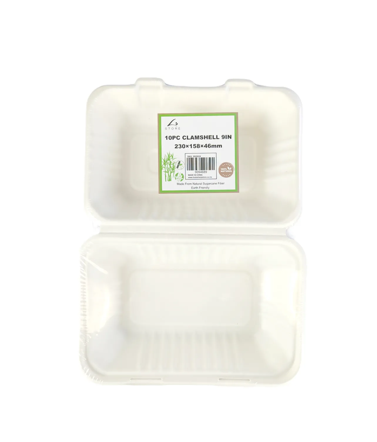 Biodegradable Clamshell 230x158x46mm 10pc