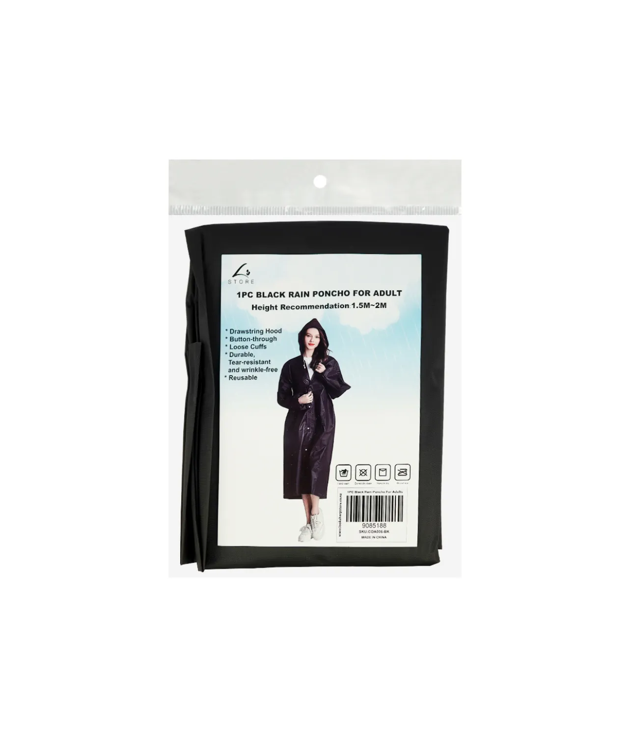 Black Adults Rain Poncho 100g