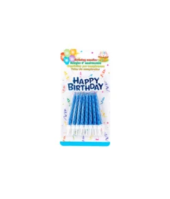 Blue Candles With Holder 16pk