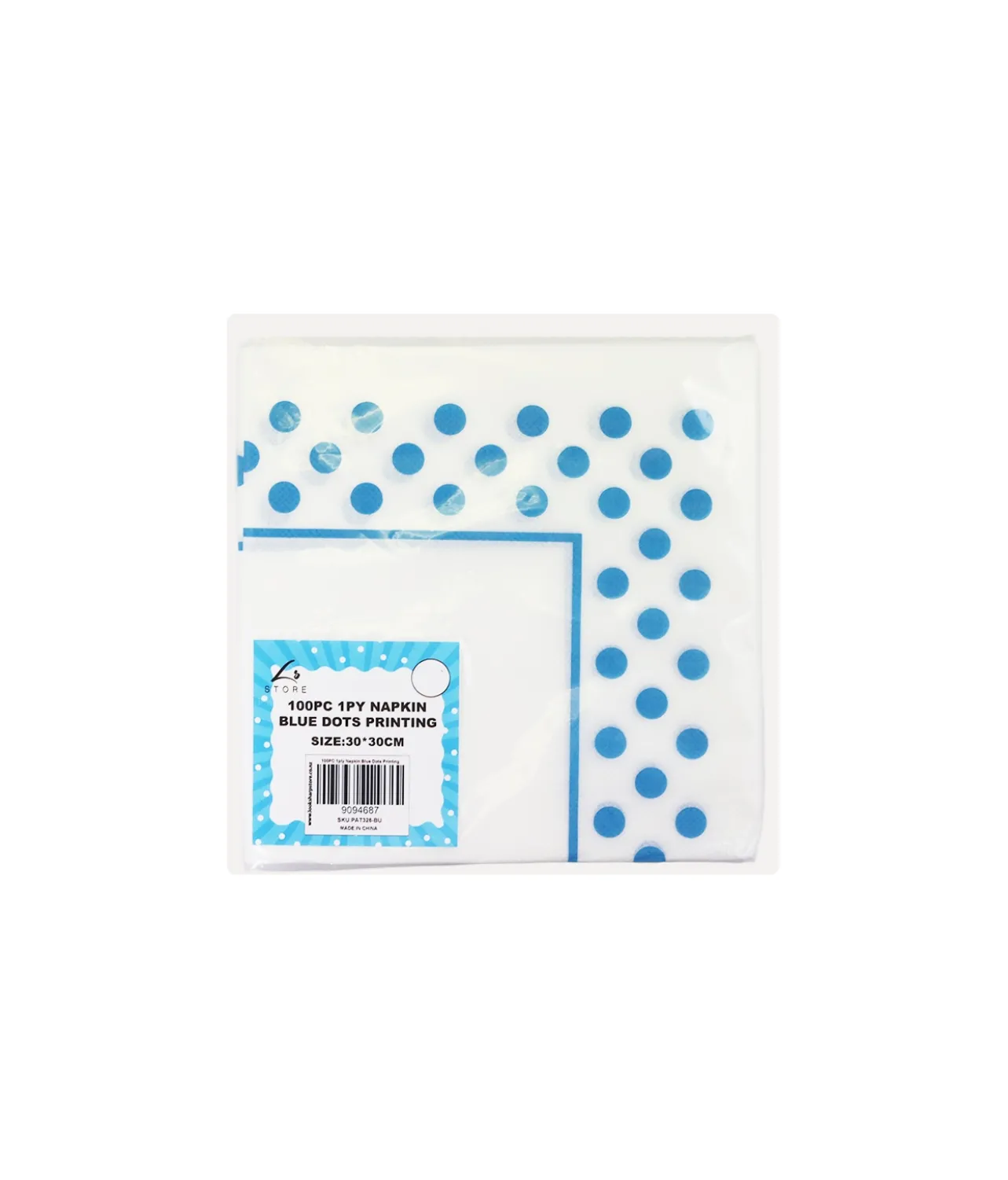Blue Dots Napkins 1py 100pc 30 x 30cm