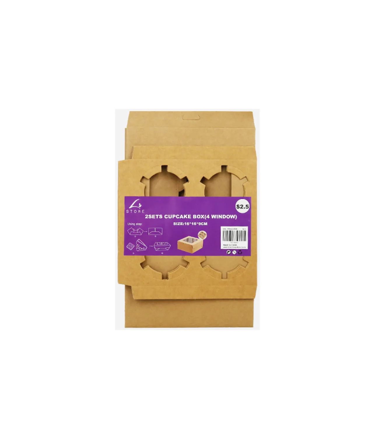 Brown 4 Holder Cupcake Box 2pk