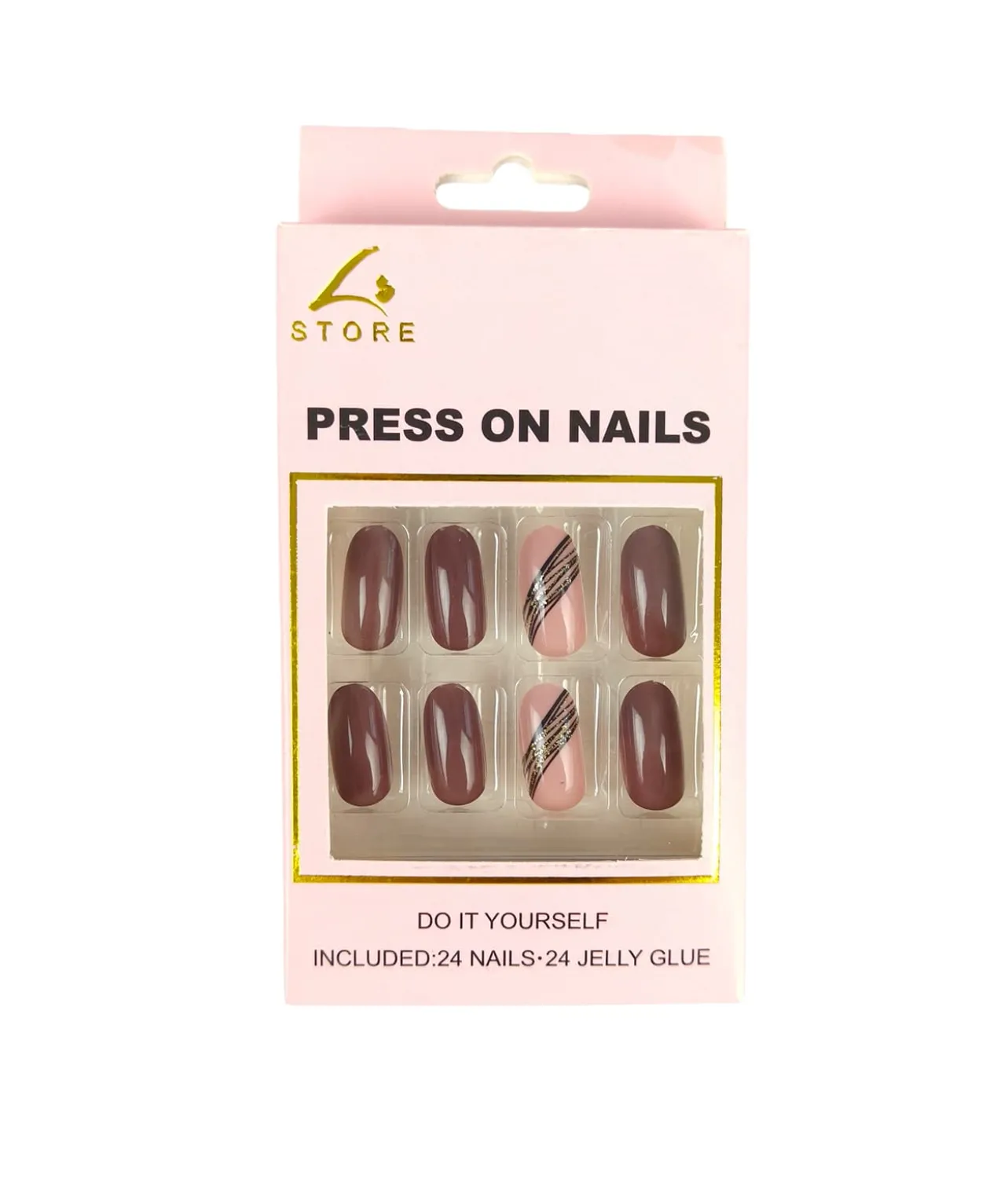Brown Press On Nails 24pc