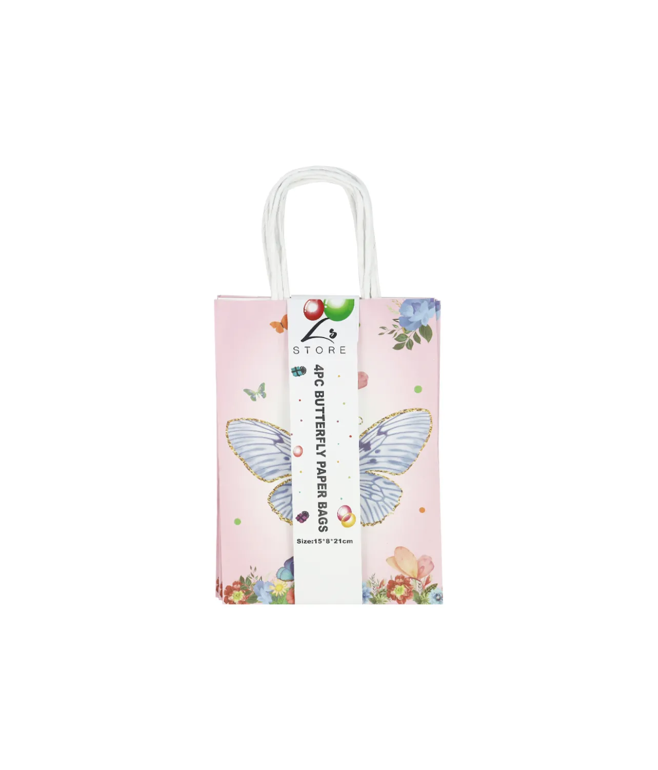 Butterfly Design Paper Bags 21cm 4pk