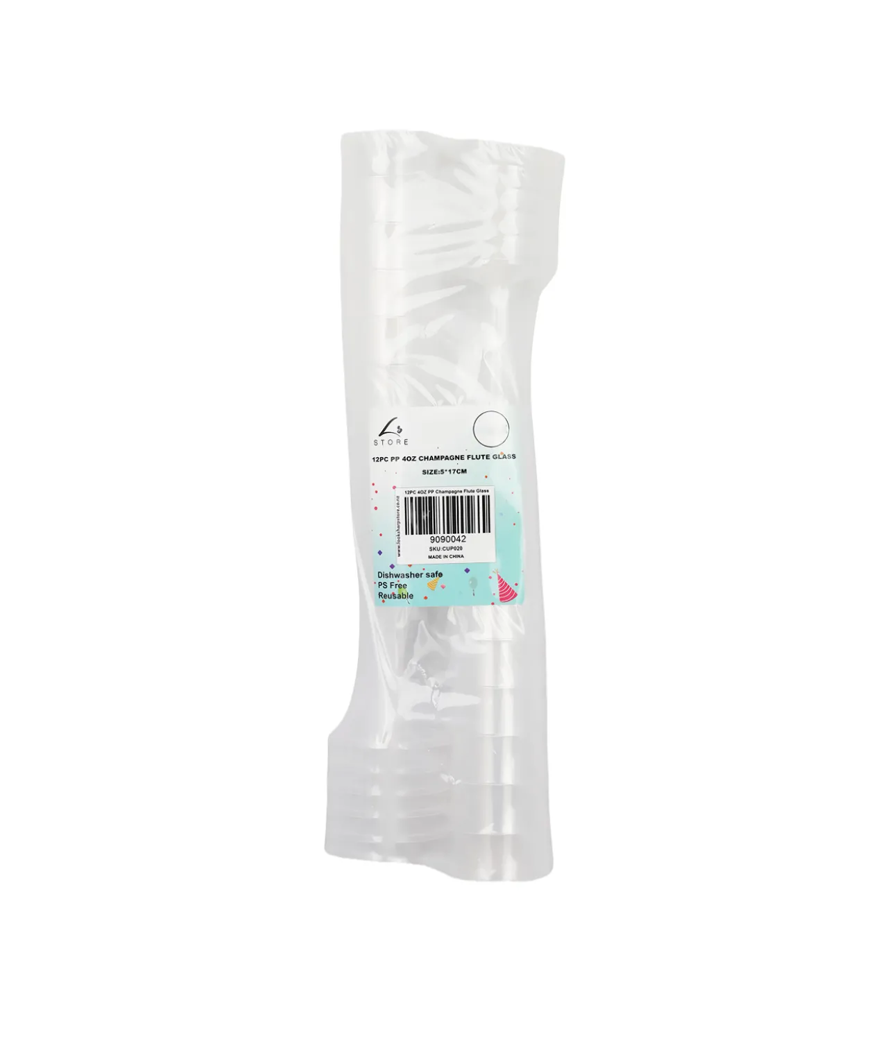 Clear PP Champagne Flute Cups 5 x 17cm 4oz 12pc