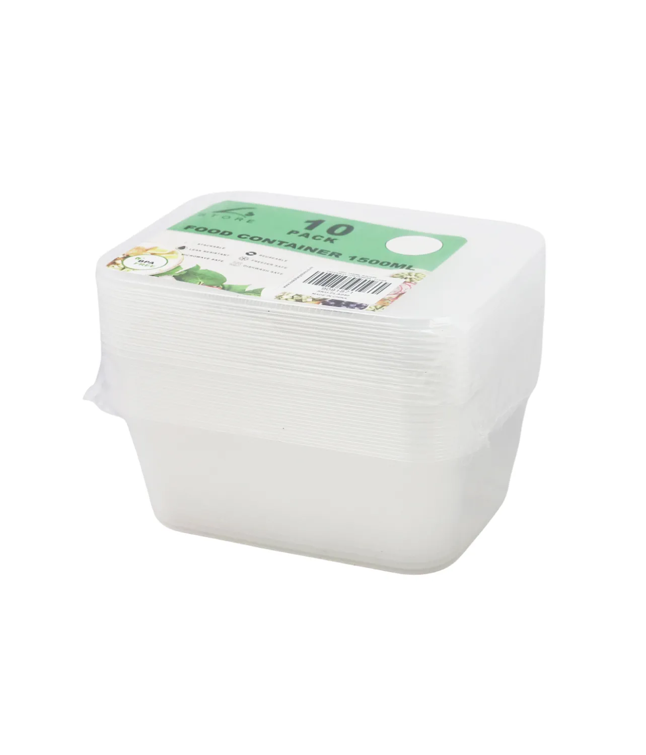Clear PP Rectangular Food Container 10pc 1500ml