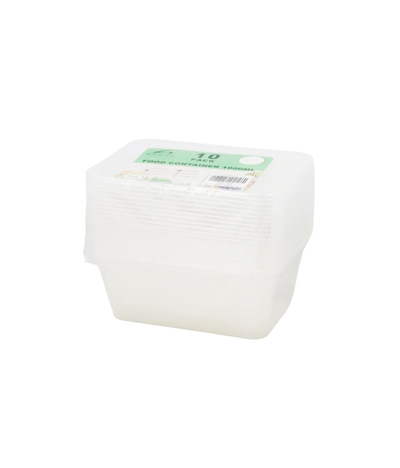 Clear PP Rectangular Food Container 10pc 1000ml