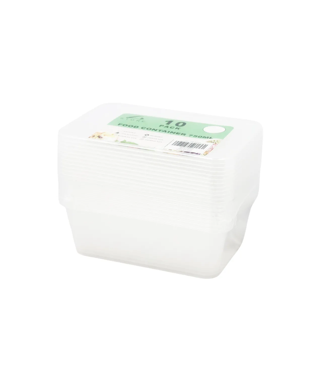 Clear PP Rectangular Food Container 10pc 750ml