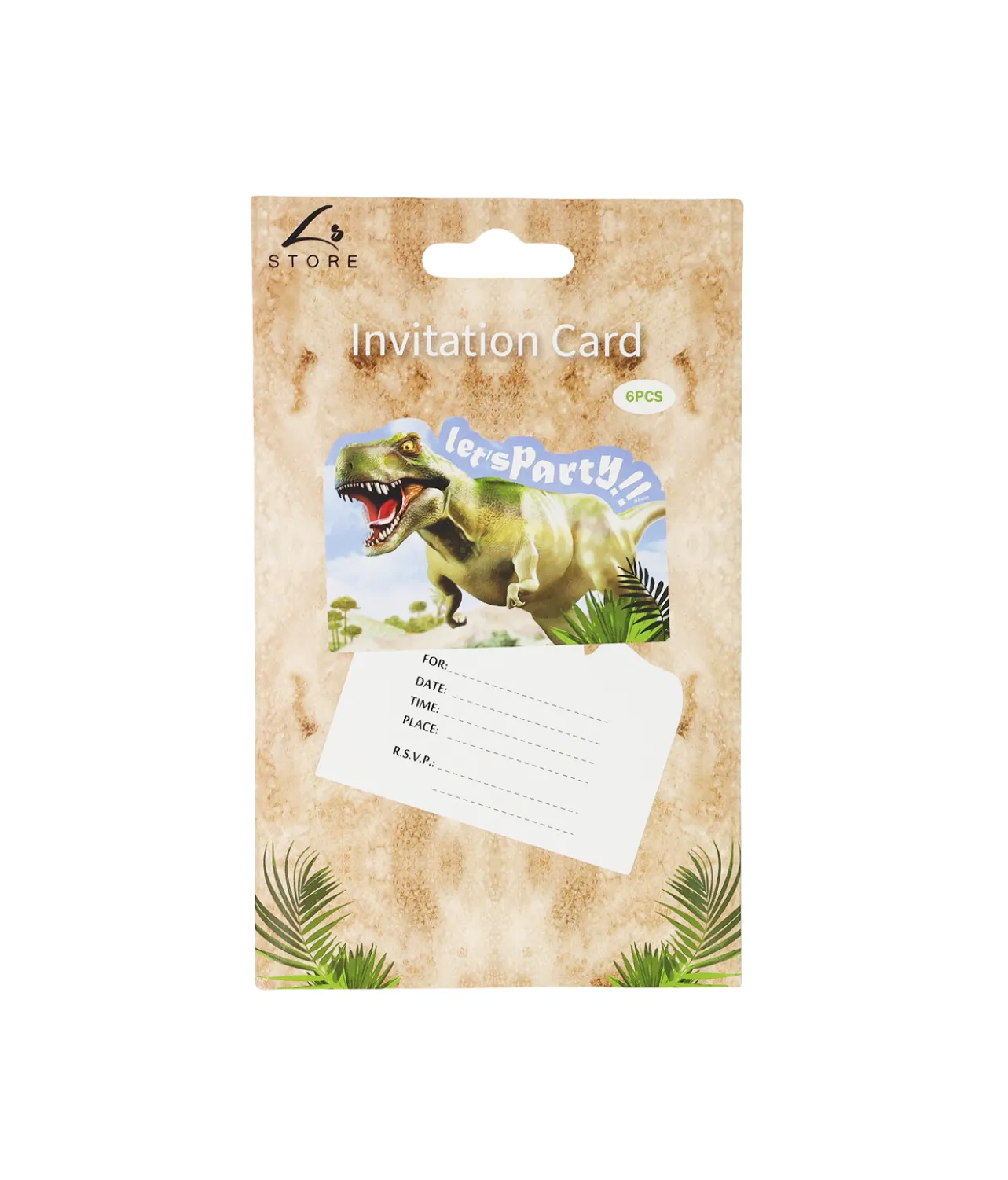 Dinosaur Invitation Card With Envelope 6pcs