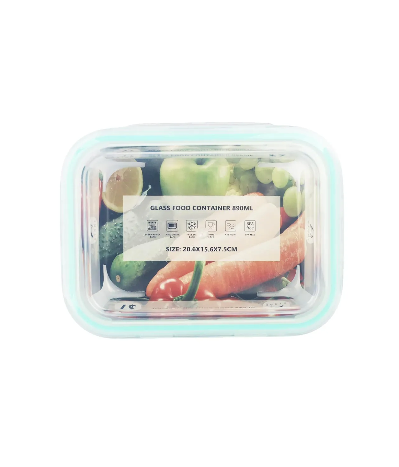 Glass Storage Container With Plastic Snap Lid 20.6×15.6×7.5cm