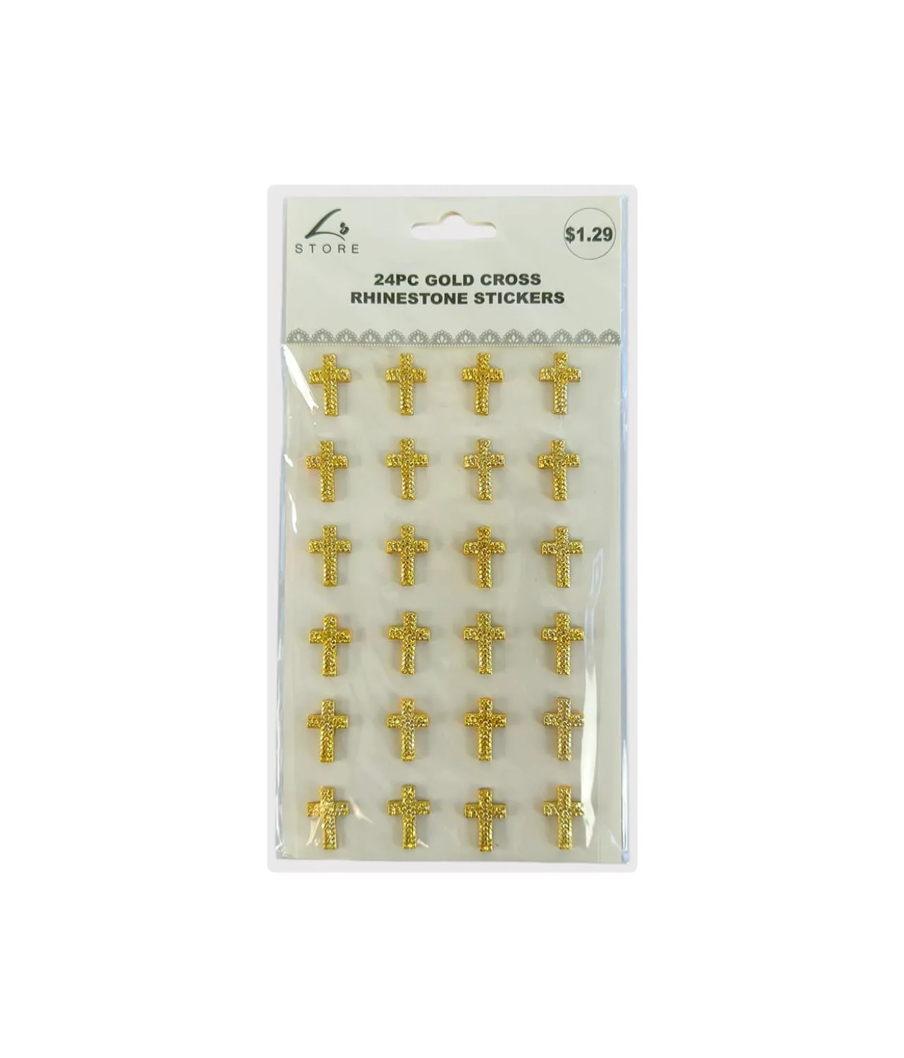 Gold Cross Rhinestone Stickers 24pc