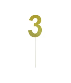 Gold Glitter Cake Topper Number 3