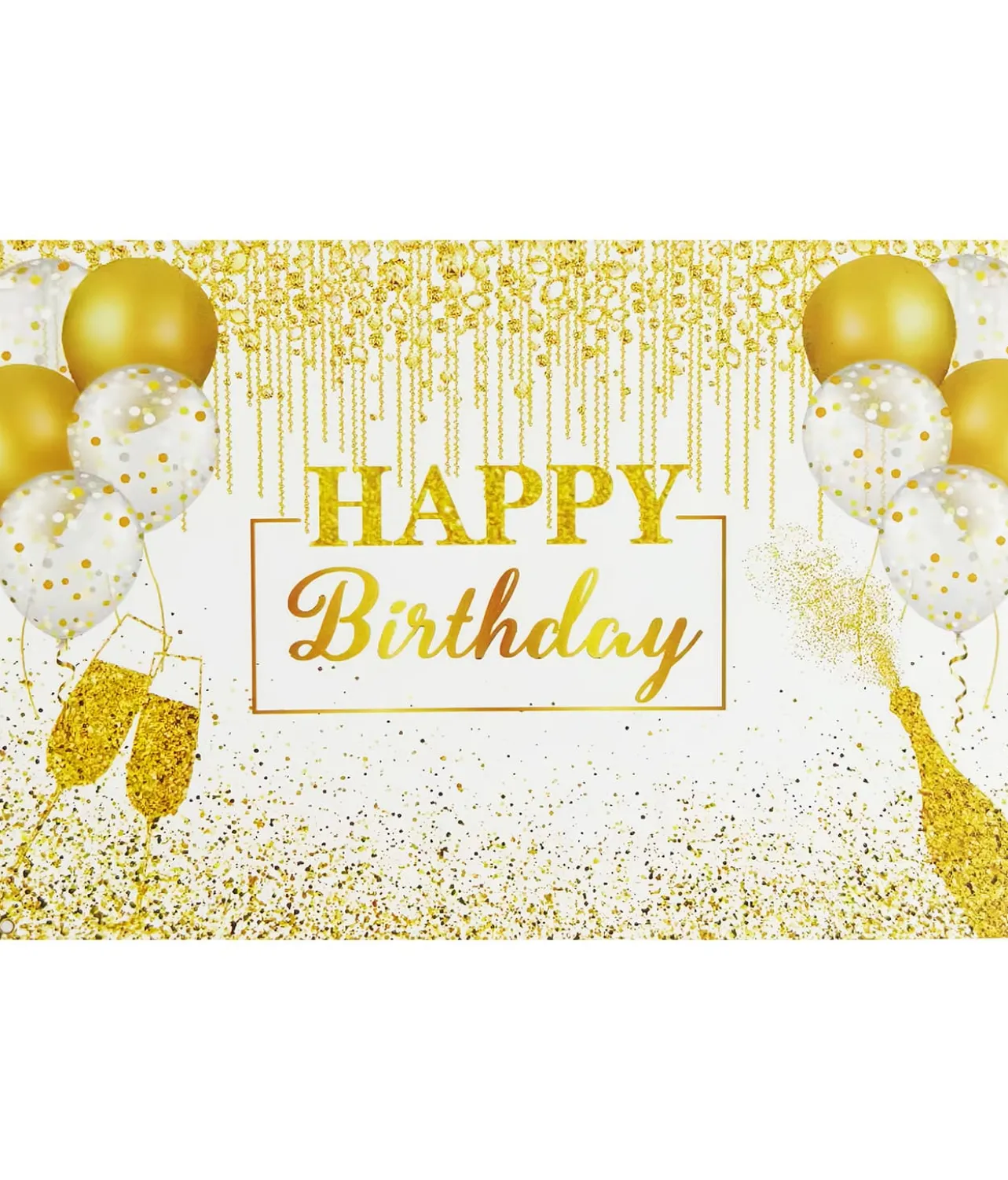 Gold Happy Birthday Banner Backdrop 100x150cm