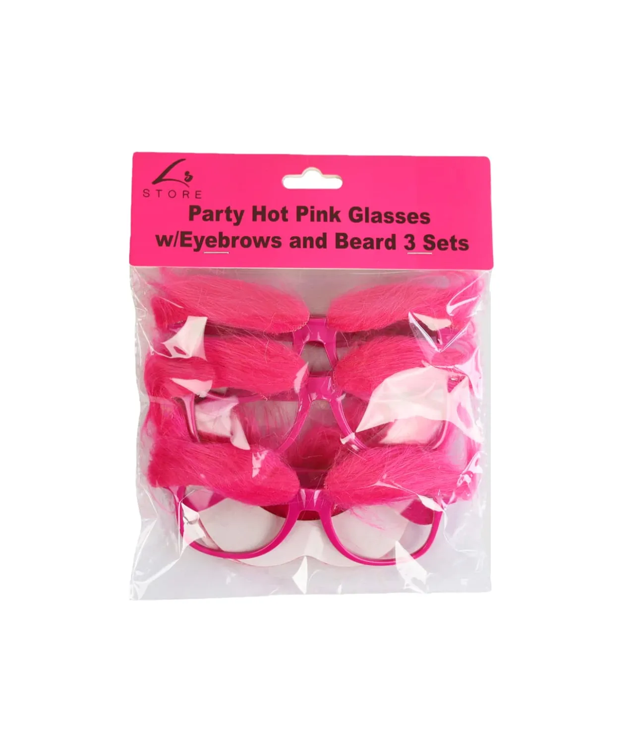 Hot Pink Party Glasses with Eyebrows and Beard 3 Sets 15 x 5.5cm