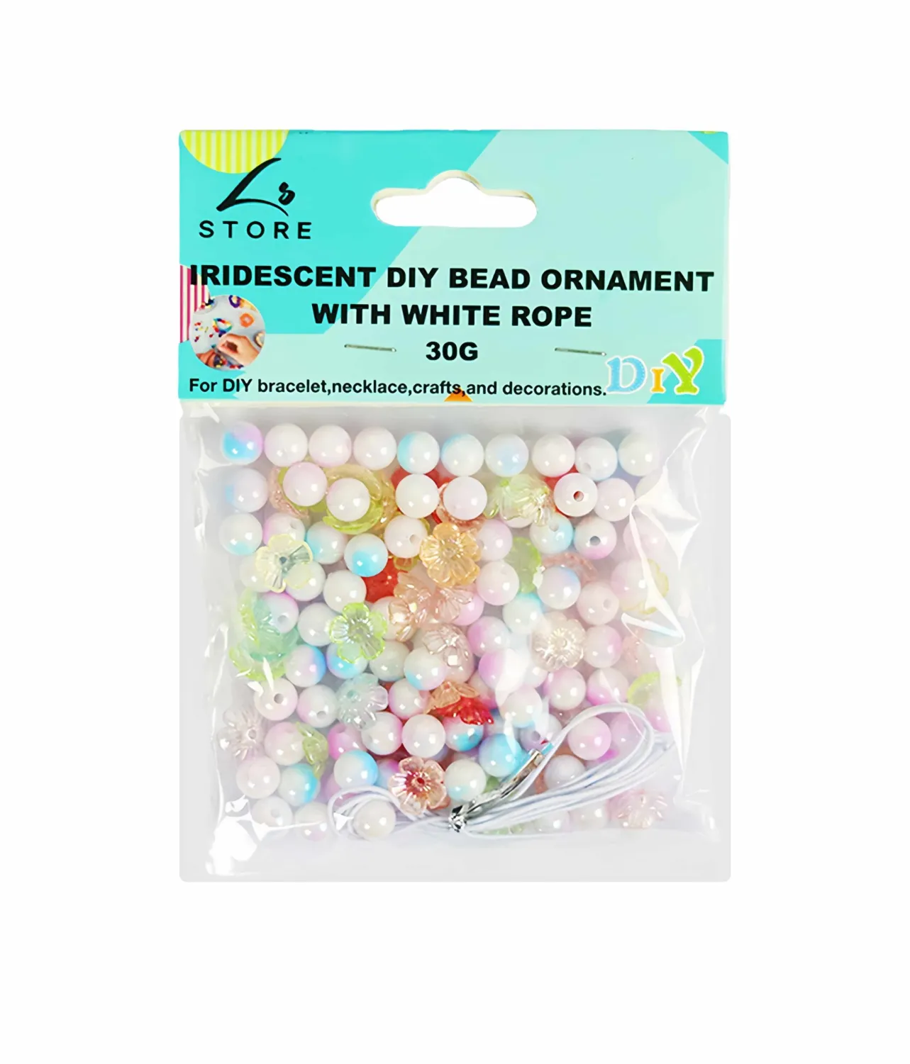 Iridescent Balls and Flowers DIY Bead Ornament With White Rope 30g