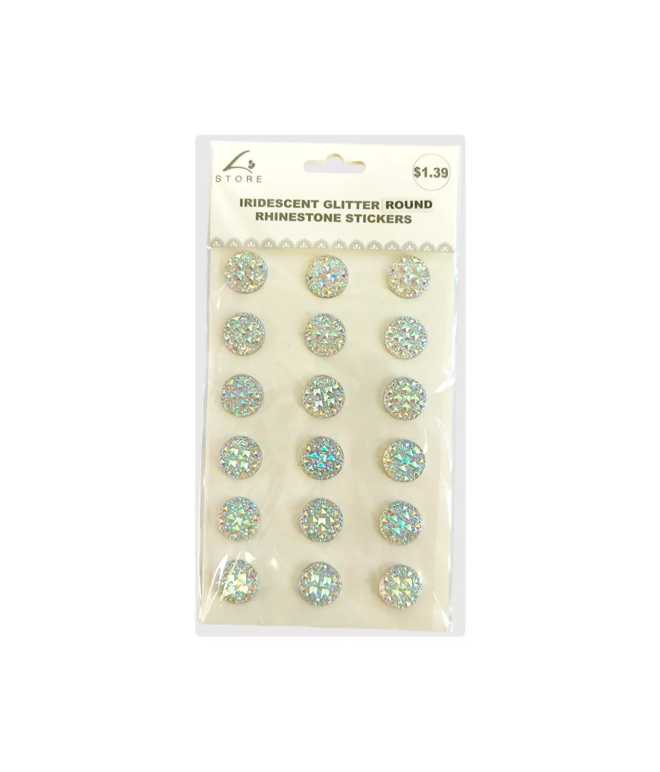 Iridescent Glitter Round Rhinestone Stickers 18pc