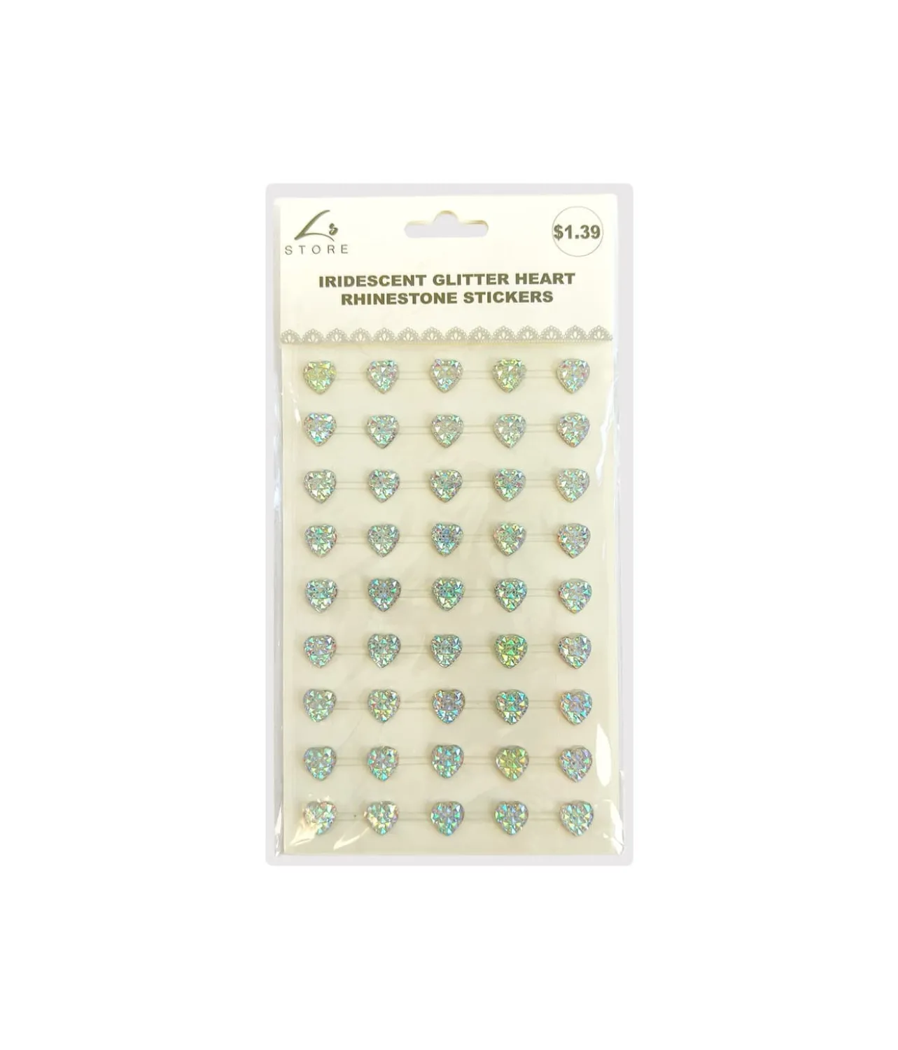 Iridescent Heart Rhinestone Stickers 45pc
