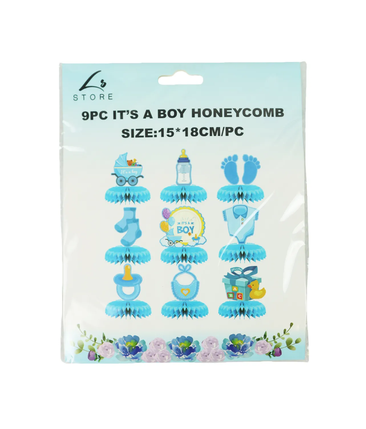 IT’S A Boy Honeycomb Decorations 15x18cm 9PC