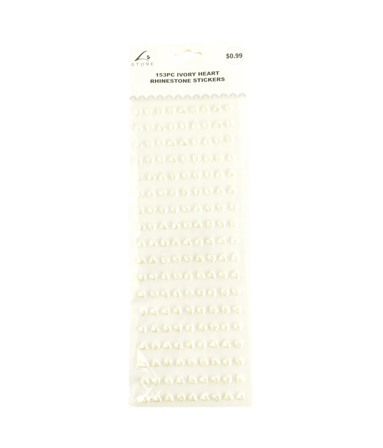 Ivory Heart Rhinestones Stickers 153pc