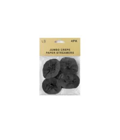 Jumbo Crepe Paper Streamers Black 4pk