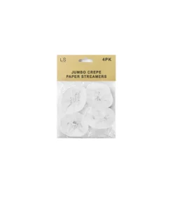 Jumbo Crepe Paper Streamers White 4pk