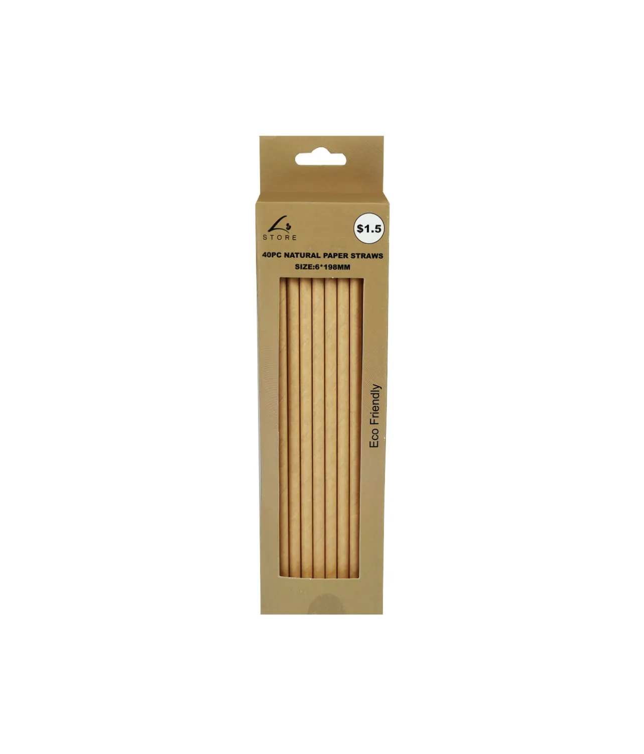 Kraft Natural Paper Straws 6x198mm 40pc