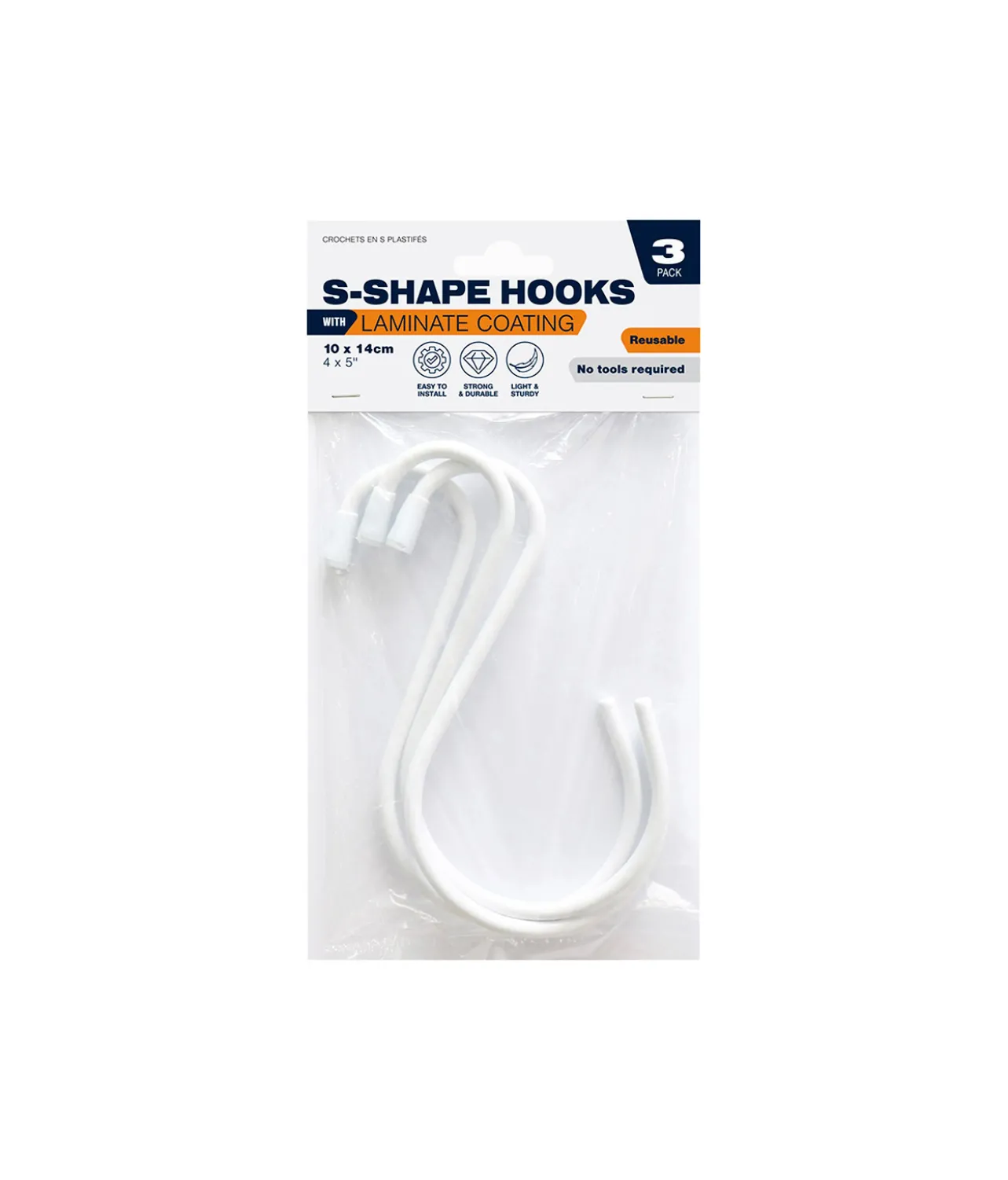 Laminated S-Shape Hooks 3pk