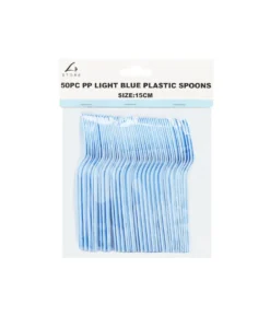 Light Blue PP Reusable Spoons 50pc 15cm