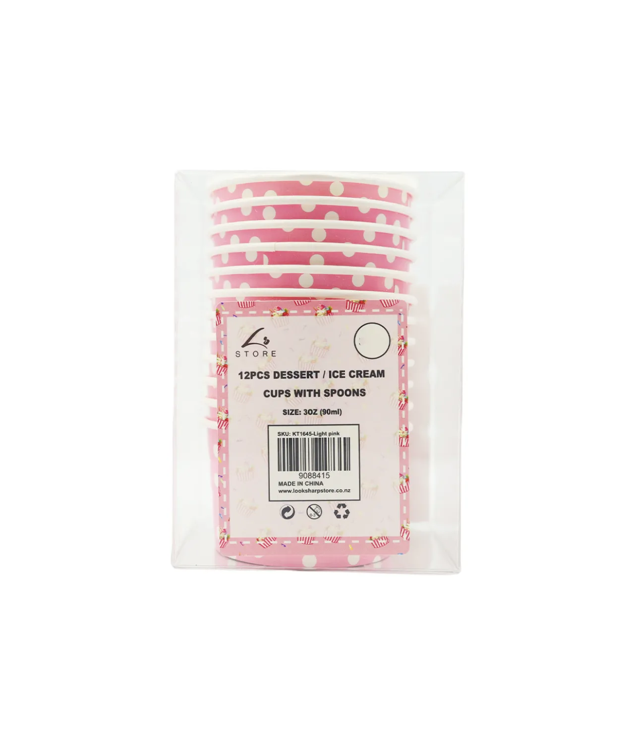 Light Pink Dots Ice Cream Cups 12pk 3oz