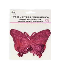 Light Pink 3D Paper Butterfly with Glue 12pc