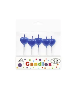 Metallic Royal Blue Heart Candles 5pk