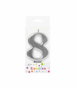 Metallic Silver Number Candle 8