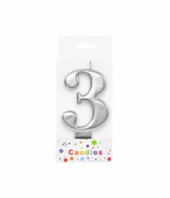 Metallic Silver Number Candle 3