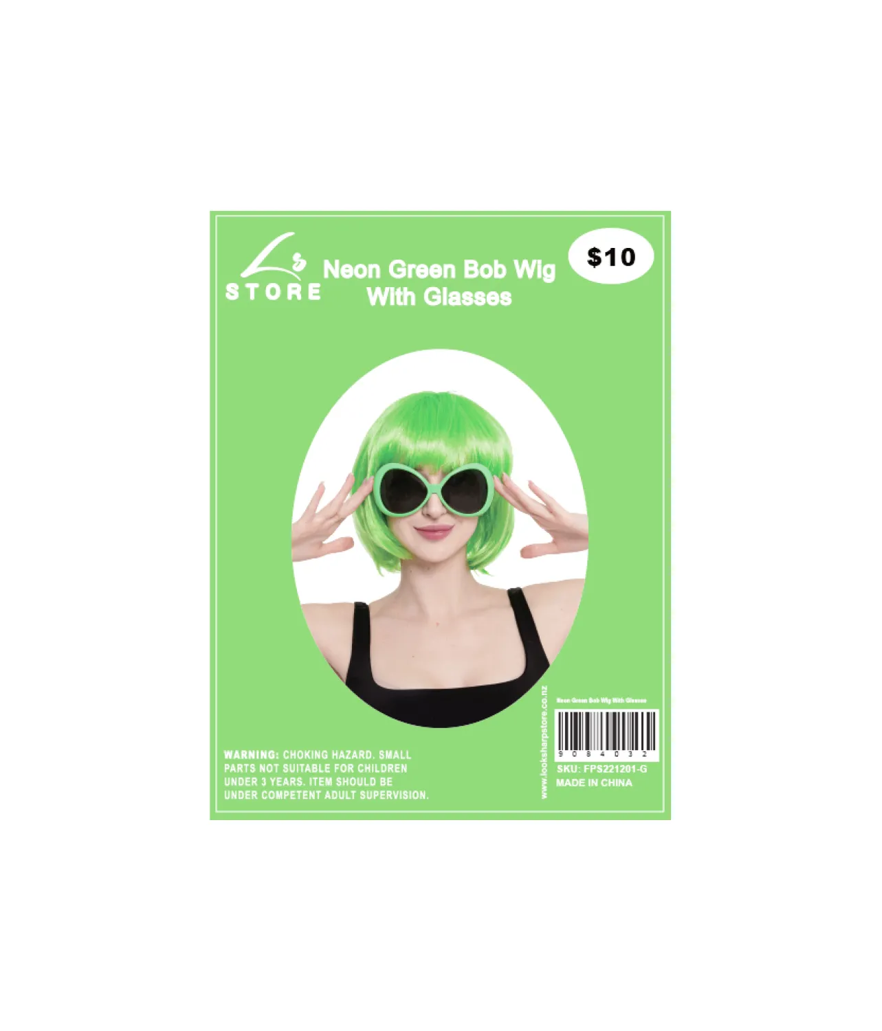 Neon Green Bob Wig With Glasses Set