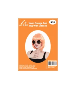 Neon Orange Bob Wig With Glasses Set