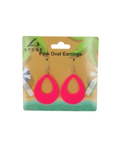 Neon Pink Oval Earrings 6.5×3.8cm