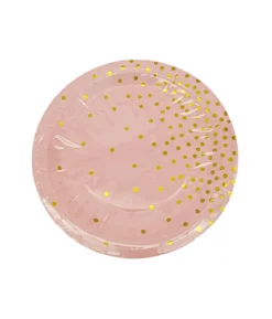 Paper Plate-Pink With Gold Dots 12pc x 9in