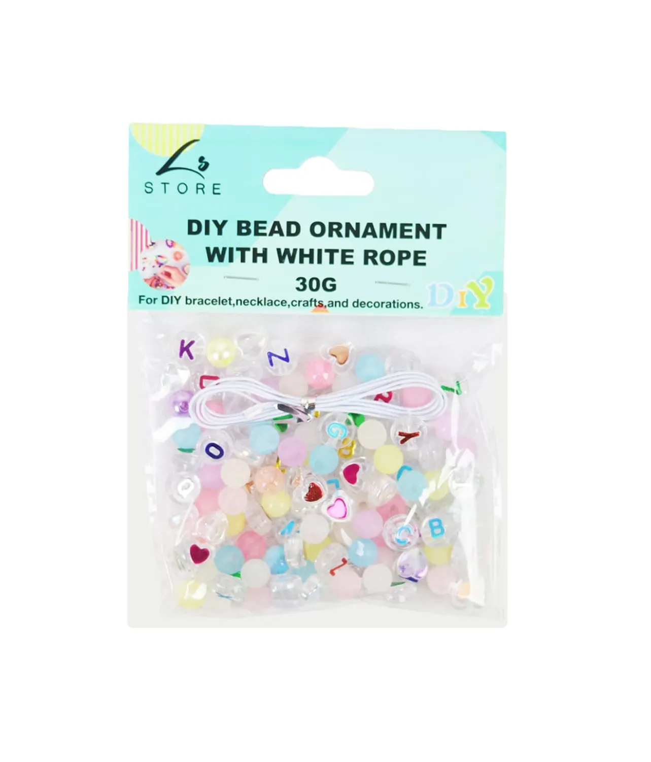 Pastel balls with Letter DIY Bead Ornament With White Rope 30g