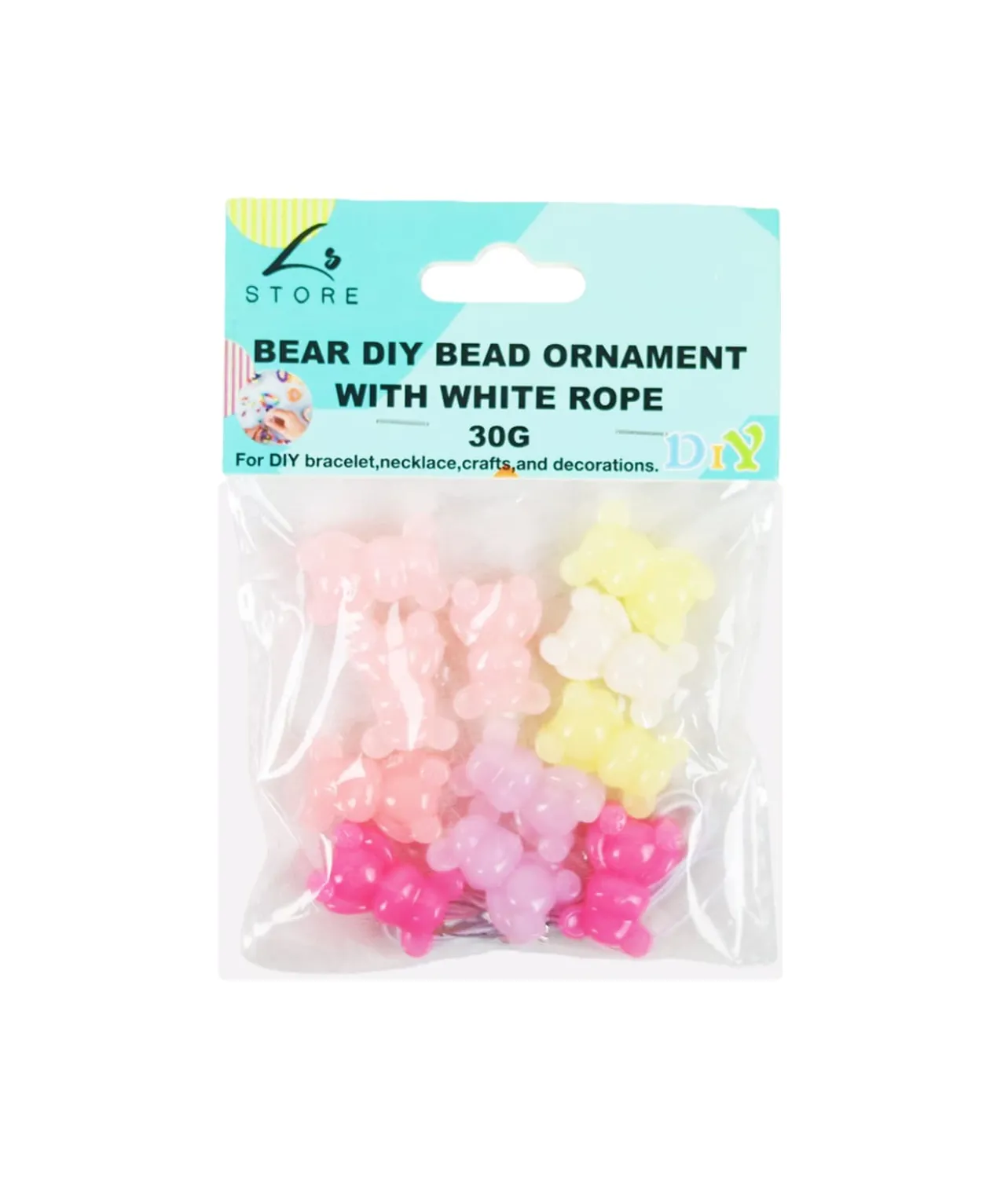 Pastel Bear DIY Bead Ornament With White Rope 30g