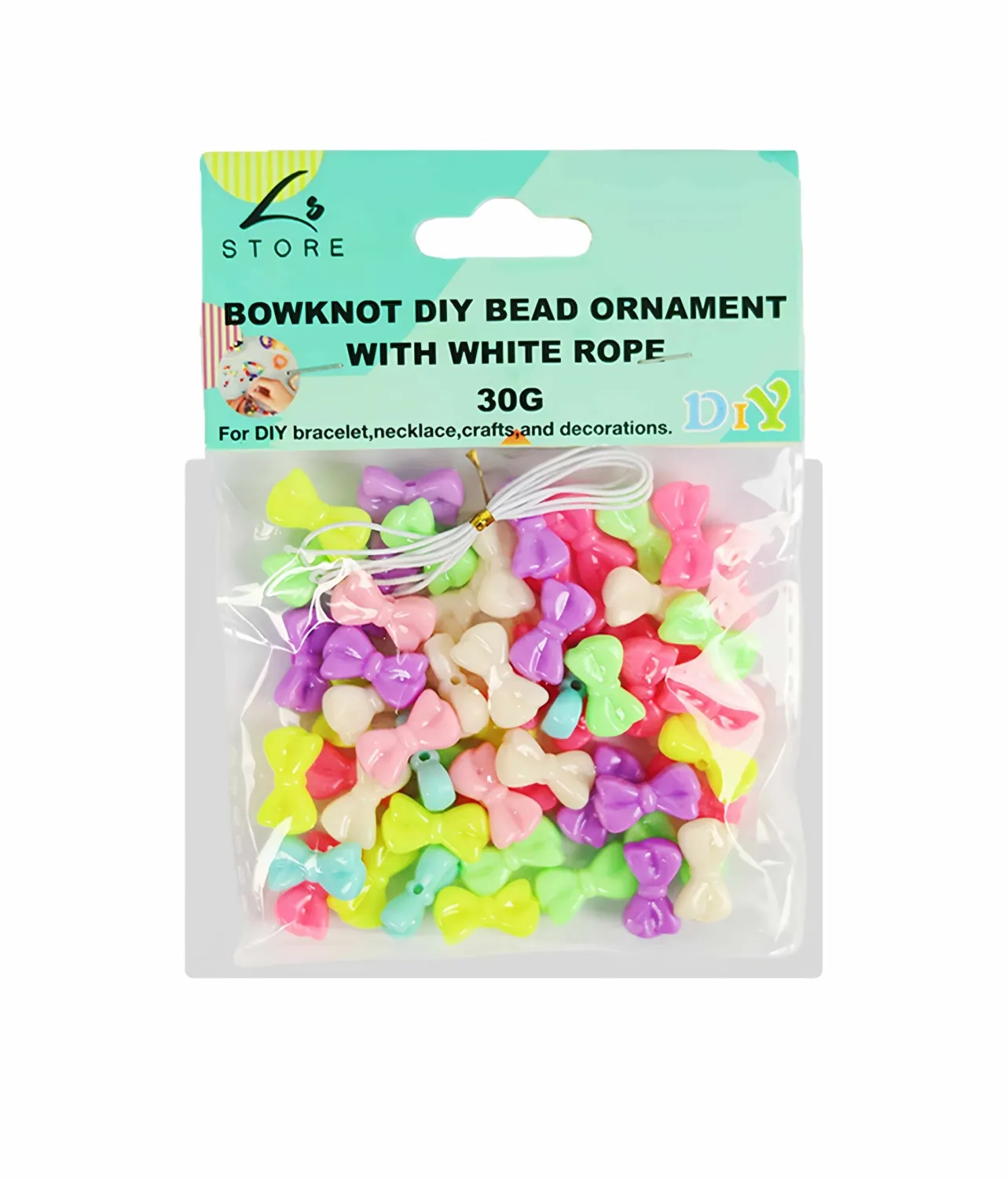 Pastel Bowknot DIY Bead Ornament With White Rope 30g
