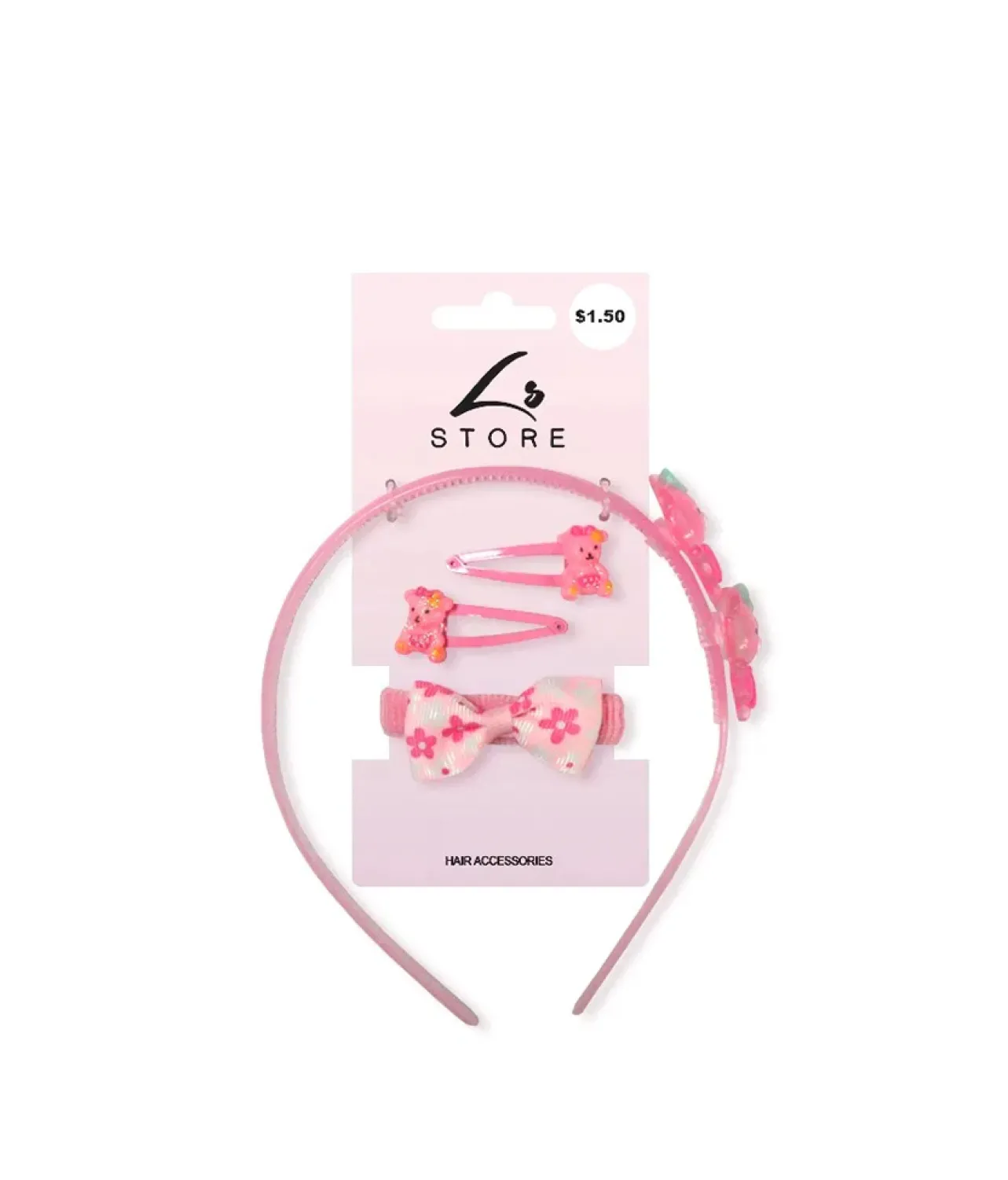 Pink Hair Accessories Set 4pc
