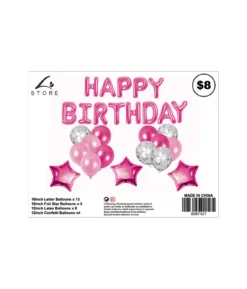 Pink Happy Birthday Balloons Assorted 28pc