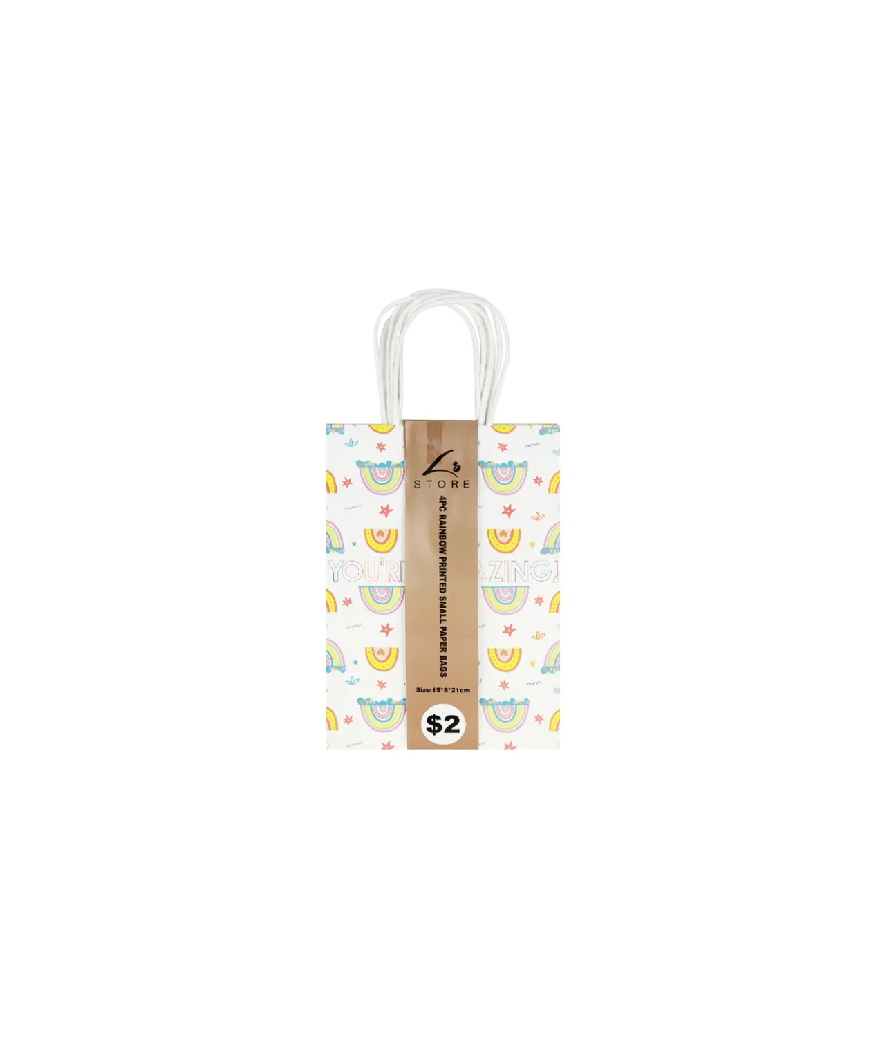 Rainbow Printed Small Paper Bags 21cm 4pk
