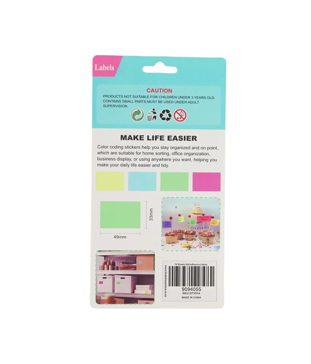 Rectangle Color Self Adhesive Labels Assorted 4.9 x 3.3cm 80pc