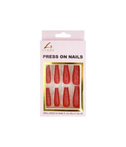 Red Glitter Press On Nails 24pc