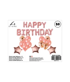 Rose Gold Happy Birthday Balloons Assorted 28pc
