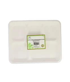 5 Section Biodegradable Plates 25pc 260 x 210 x 25 mm