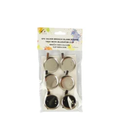Silver Brooch Blank Round Tray with Alligator Clip 6pc