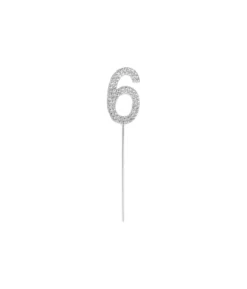 Silver Diamond Cake Topper Number 6
