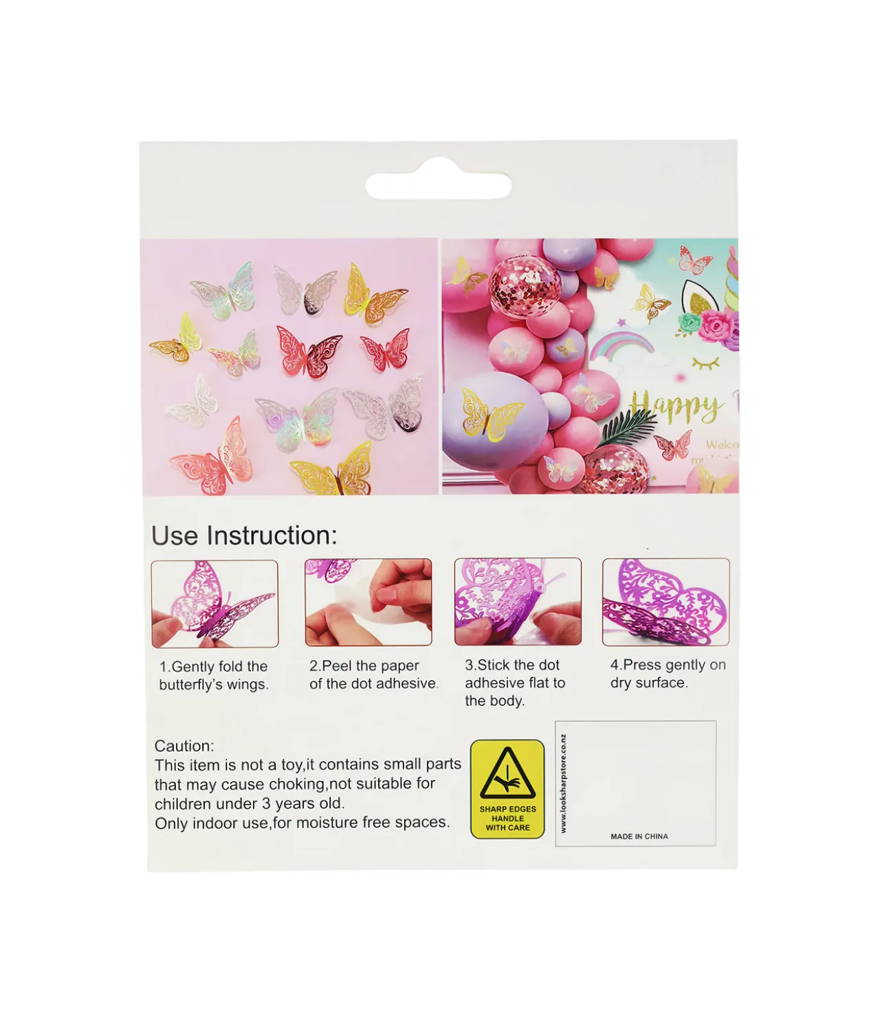 Silver 3D Paper Bufferfly with Glue 12pc
